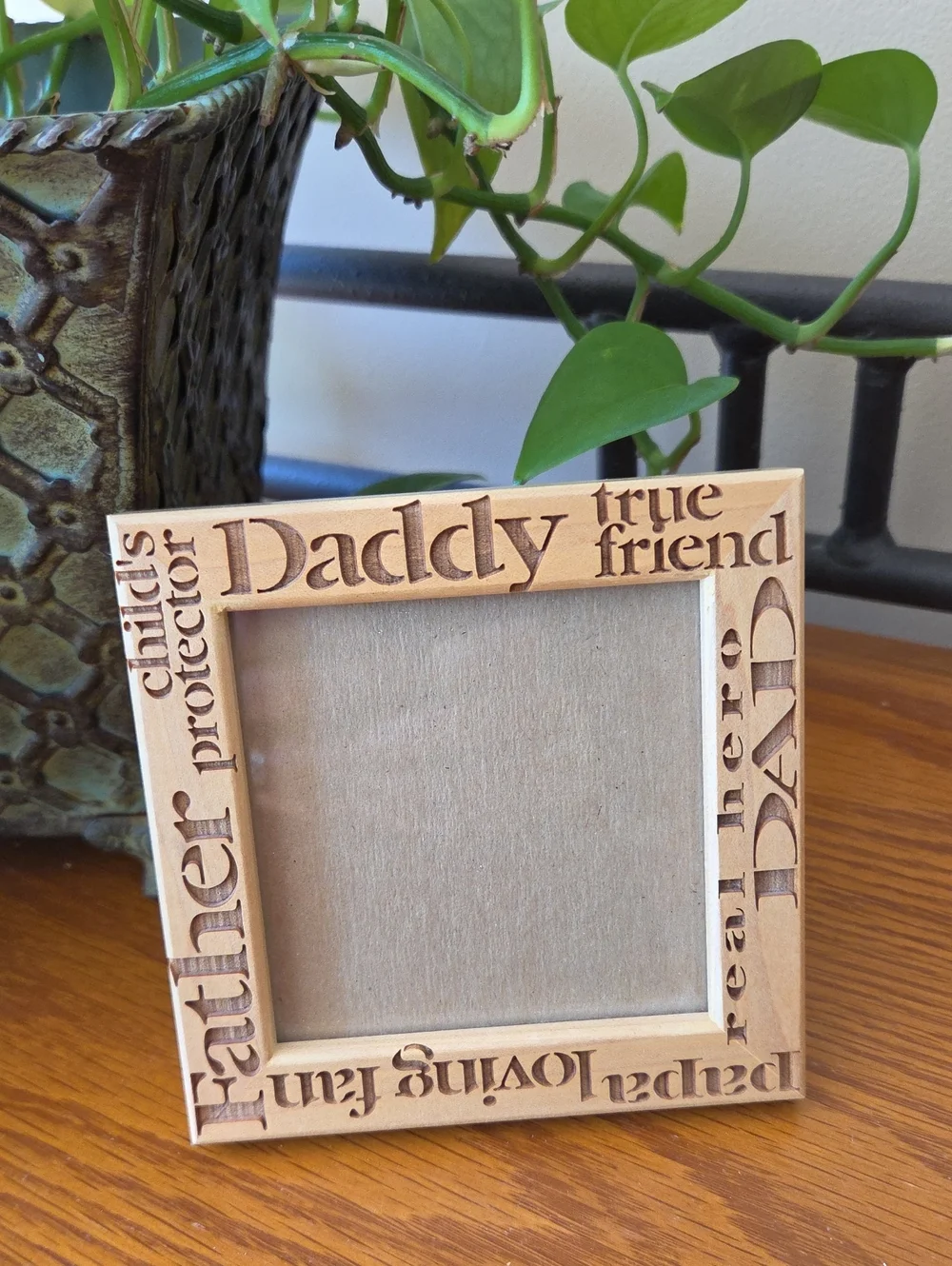 Natural Wood Dad-themed Square Picture Frame - Holds 3 1/2 X 3 1/2 Photo
